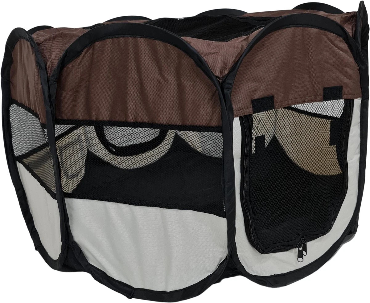 Dailyibed Opvouwbare Puppyren - Bruin - 115x115x58 Cm - Incl. Draagtas - Incl. Voederbak - Afbeelding 6
