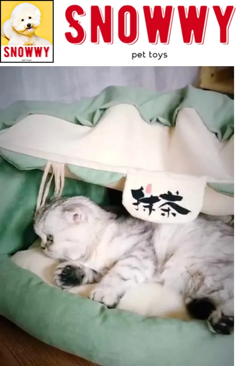 SNOWWY - Kattentunnel Met Kattenmand In één - Origineel En Uniek Design - Kattenhuis - Kattenhuis - Kat Kussen - Kattenbed - Matcha Groen - Afbeelding 4