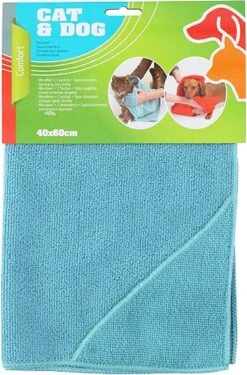 Dierenhanddoek Microvezel - Honden En Katten - Incl. Handvatten - 40x60 Cm - Lichtblauw