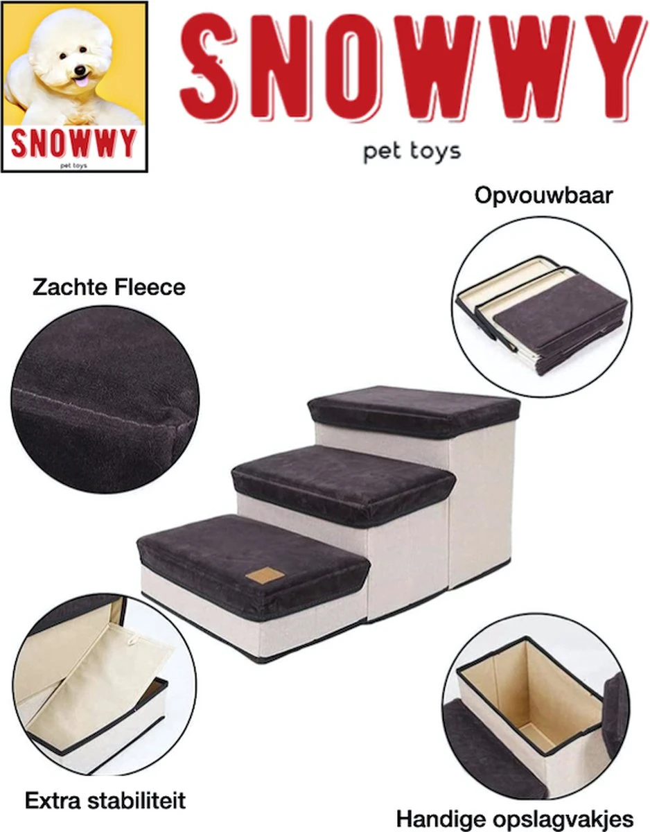 SNOWWY - Hondentrap Met Opslagruimte - Honden Loopplank Met Handige Opslagvakje - Hondenloopplanken - Inklapbaar - Huisdier Opstap - Hondentrapje - Grijs - Afbeelding 3