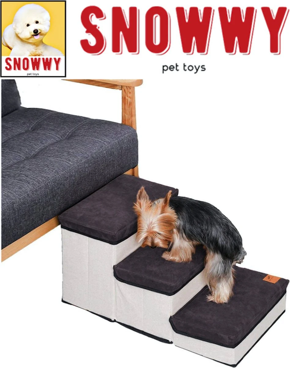SNOWWY - Hondentrap Met Opslagruimte - Honden Loopplank Met Handige Opslagvakje - Hondenloopplanken - Inklapbaar - Huisdier Opstap - Hondentrapje - Grijs - Afbeelding 2