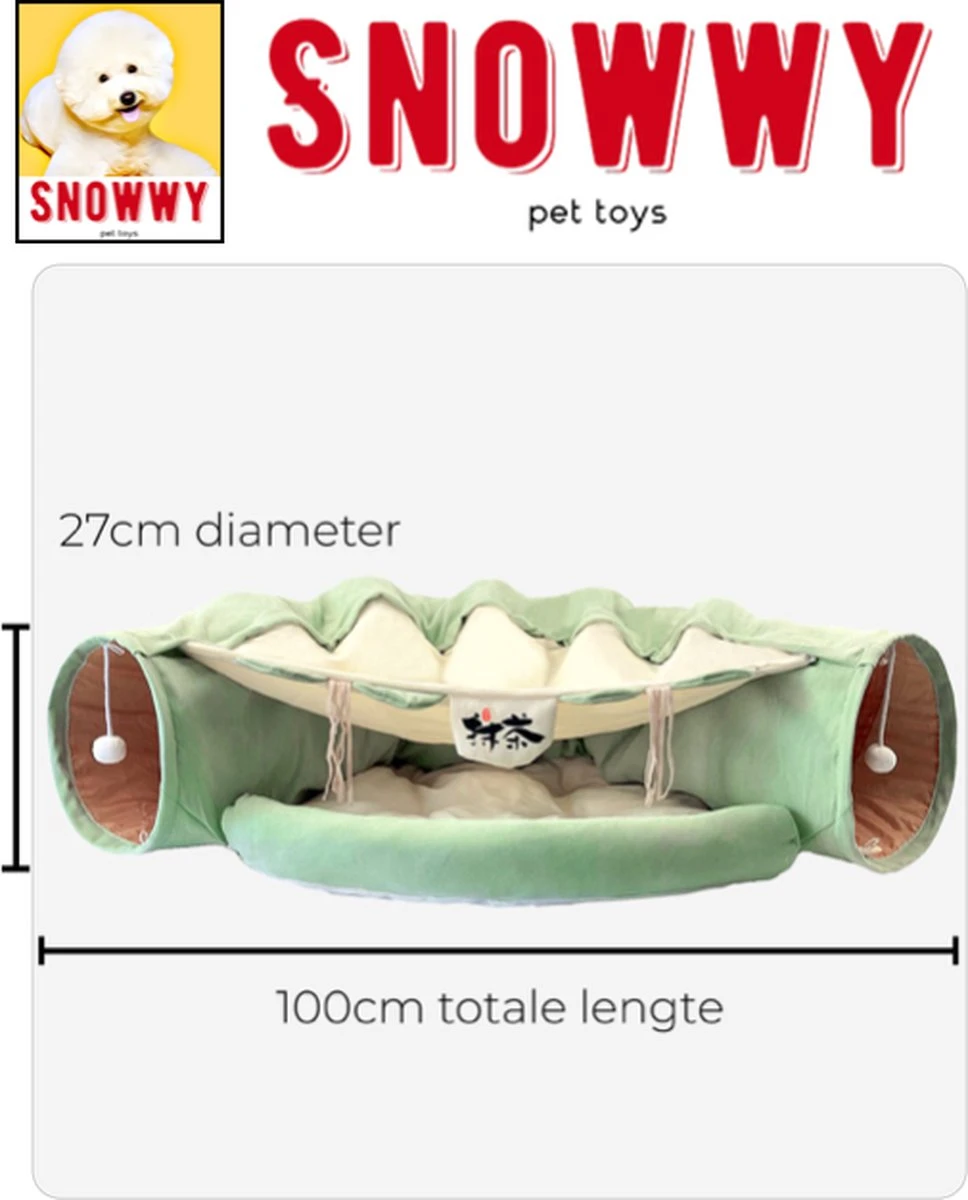 SNOWWY - Kattentunnel Met Kattenmand In één - Origineel En Uniek Design - Kattenhuis - Kattenhuis - Kat Kussen - Kattenbed - Matcha Groen - Afbeelding 7