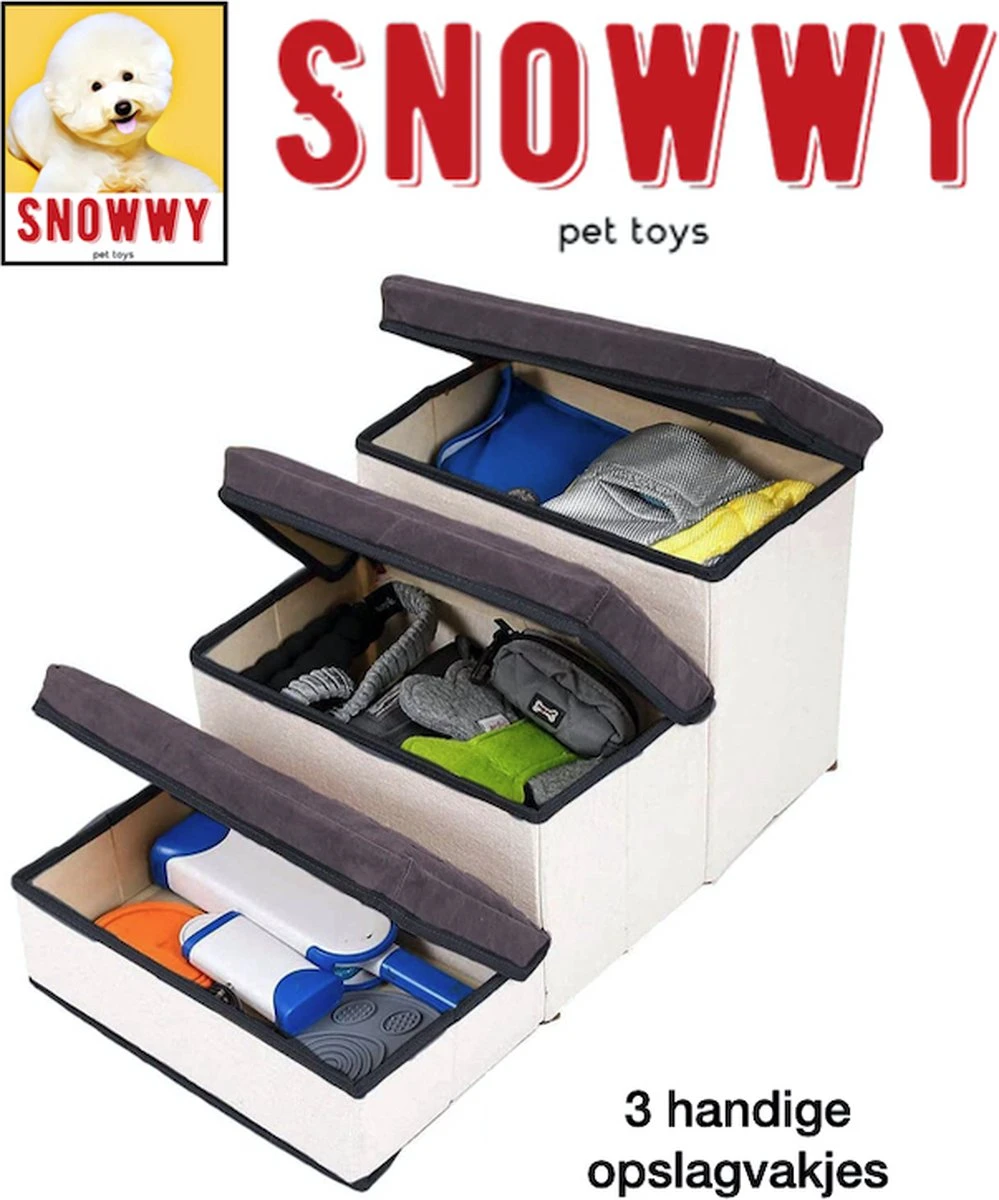 SNOWWY - Hondentrap Met Opslagruimte - Honden Loopplank Met Handige Opslagvakje - Hondenloopplanken - Inklapbaar - Huisdier Opstap - Hondentrapje - Grijs - Afbeelding 4